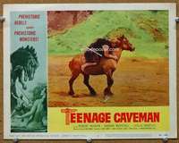 t266 TEENAGE CAVEMAN movie lobby card #7 '58 riding prehistoric horse!