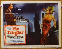 t302 TINGLER movie lobby card #3 '59 Vincent Price w/girl at gunpoint!