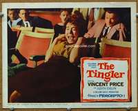 t304 TINGLER movie lobby card #7 '59 scared girl screaming in theater!