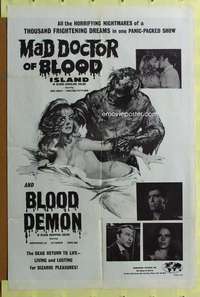 t698 MAD DOCTOR OF BLOOD ISLAND/BLOOD DEMON one-sheet movie poster '71