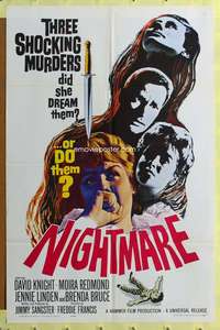 t723 NIGHTMARE one-sheet movie poster '64 Hammer, English horror!