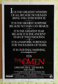 t728 OMEN style E one-sheet movie poster '76 Gregory Peck, Remick, horror!