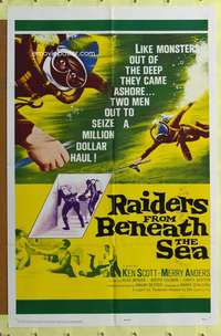 t743 RAIDERS FROM BENEATH THE SEA one-sheet movie poster '65 scuba divers!