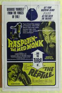 t744 RASPUTIN THE MAD MONK/REPTILE one-sheet movie poster '66 horror!