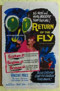 t745 RETURN OF THE FLY one-sheet movie poster '59 Vincent Price, sci-fi!