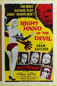t749 RIGHT HAND OF THE DEVIL one-sheet movie poster '63 sexy Satanic plot!