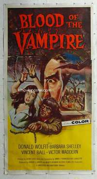 w003 BLOOD OF THE VAMPIRE linen three-sheet movie poster '58 history of horror!