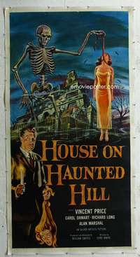 w005 HOUSE ON HAUNTED HILL linen three-sheet movie poster '59 Vincent Price