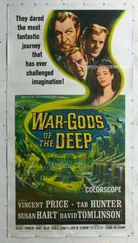w011 WAR-GODS OF THE DEEP linen three-sheet movie poster '65 Vincent Price