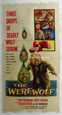 w012 WEREWOLF linen three-sheet movie poster '56 great wolf-man horror image!