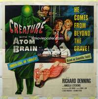 w127 CREATURE WITH THE ATOM BRAIN six-sheet movie poster '55 sci-fi horror!