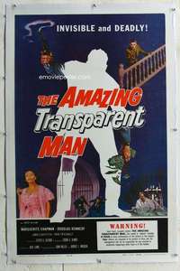 w237 AMAZING TRANSPARENT MAN linen one-sheet movie poster '59 invisible!