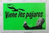 w241 BIRDS linen Spanish/U.S. teaser one-sheet movie poster '63 Alfred Hitchcock