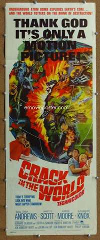 w023 CRACK IN THE WORLD insert movie poster '65 underground atom bomb!