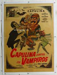 w225 CAPULINA CONTRA LOS VAMPIROS linen Mexican movie poster '71