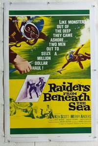 w272 RAIDERS FROM BENEATH THE SEA linen one-sheet movie poster '65 Ken Scott