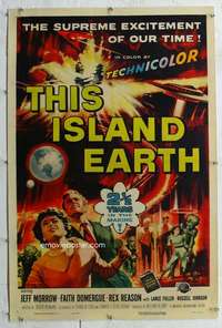w276 THIS ISLAND EARTH linen one-sheet movie poster '55 sci-fi classic!
