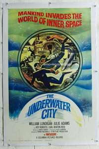 w281 UNDERWATER CITY linen one-sheet movie poster '61 Lundigan, scuba sci-fi!