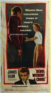 c065 REBEL WITHOUT A CAUSE three-sheet movie poster '55 1st James Dean!