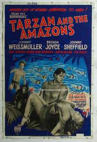 c163 TARZAN & THE AMAZONS Forty by Sixty movie poster R50 Johnny Weissmuller