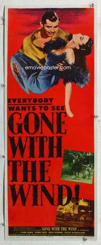 c014 GONE WITH THE WIND insert movie poster R47 Clark Gable, Leigh