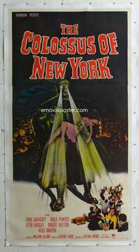 e014 COLOSSUS OF NEW YORK linen three-sheet movie poster '58 sci-fi image!