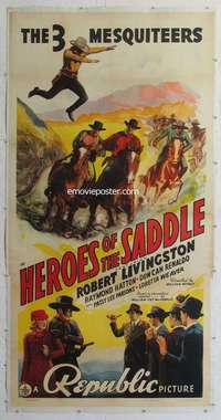 e030 HEROES OF THE SADDLE linen three-sheet movie poster '40 3 Mesquiteers!
