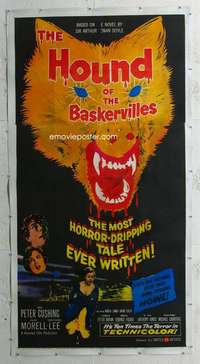 e033 HOUND OF THE BASKERVILLES linen three-sheet movie poster '59 Cushing