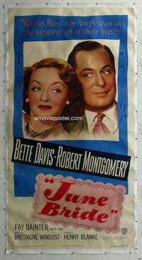 e036 JUNE BRIDE linen three-sheet movie poster '48 Bette Davis, Montgomery