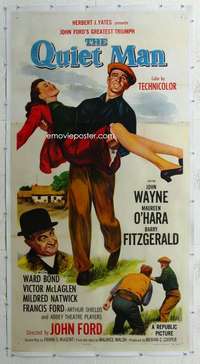 e053 QUIET MAN linen three-sheet movie poster R57 John Wayne, Maureen O'Hara