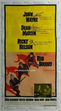 e055 RIO BRAVO linen three-sheet movie poster '59 John Wayne, Dean Martin
