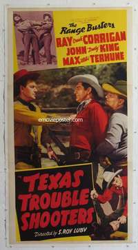 e060 TEXAS TROUBLE SHOOTERS linen three-sheet movie poster '42 Range Busters!