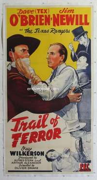 e062 TRAIL OF TERROR linen three-sheet movie poster '43 Texas Rangers!