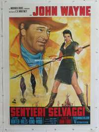 e105 SEARCHERS linen Italian one-panel movie poster R71 John Wayne, John Ford