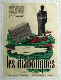 e119 DIABOLIQUE linen French 1p R50s Henri-Georges Clouzot's Les Diaboliques, art by Raymond Gid!