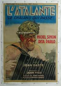 e126 L'ATALANTE linen French one-panel movie poster R40 Jean Vigo classic!