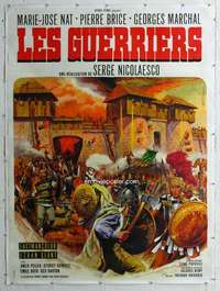 e129 LES GUERRIERS linen French one-panel movie poster '66 Serge Nicholaescu
