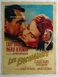 e133 NOTORIOUS linen French one-panel movie poster R50s great Roger Soubie art!