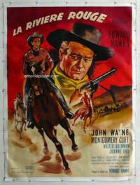 e137 RED RIVER linen French one-panel movie poster R64 John Wayne, Clift