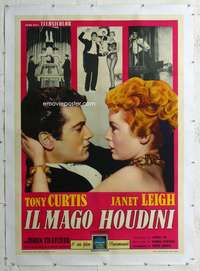 e098 HOUDINI linen Italian one-panel movie poster '53 Tony Curtis, Janet Leigh