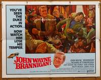 f093 BRANNIGAN half-sheet movie poster '75 fighting John Wayne in England!