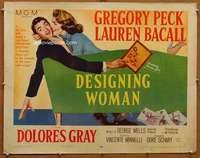 f159 DESIGNING WOMAN style B half-sheet movie poster '57 Greg Peck, Bacall