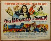 f195 FIVE BRANDED WOMEN half-sheet movie poster '60 super sexy babes!