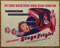 f462 STAGE FRIGHT half-sheet movie poster '50 Dietrich, Hitchcock