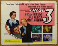 f486 THESE THREE half-sheet movie poster R54 Merle Oberon, Joel McCrea