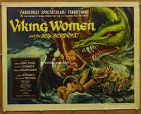 f514 VIKING WOMEN & THE SEA SERPENT half-sheet movie poster '58 Brown art!