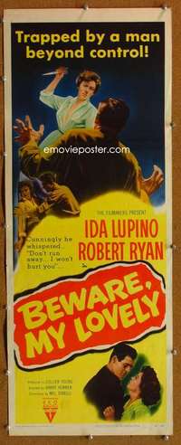 f582 BEWARE MY LOVELY insert movie poster '52 Ida Lupino, Robert Ryan