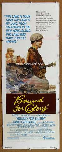 f592 BOUND FOR GLORY insert movie poster '76 Carradine, Woody Guthrie