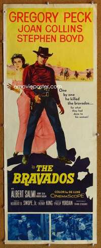 f597 BRAVADOS insert movie poster '58 Gregory Peck, Joan Collins