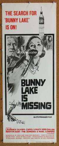 f604 BUNNY LAKE IS MISSING style B insert movie poster '65 Bass art!